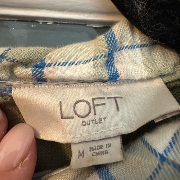 LOFT Green Top with Blue Plaid Collar - Picture 2 of 3